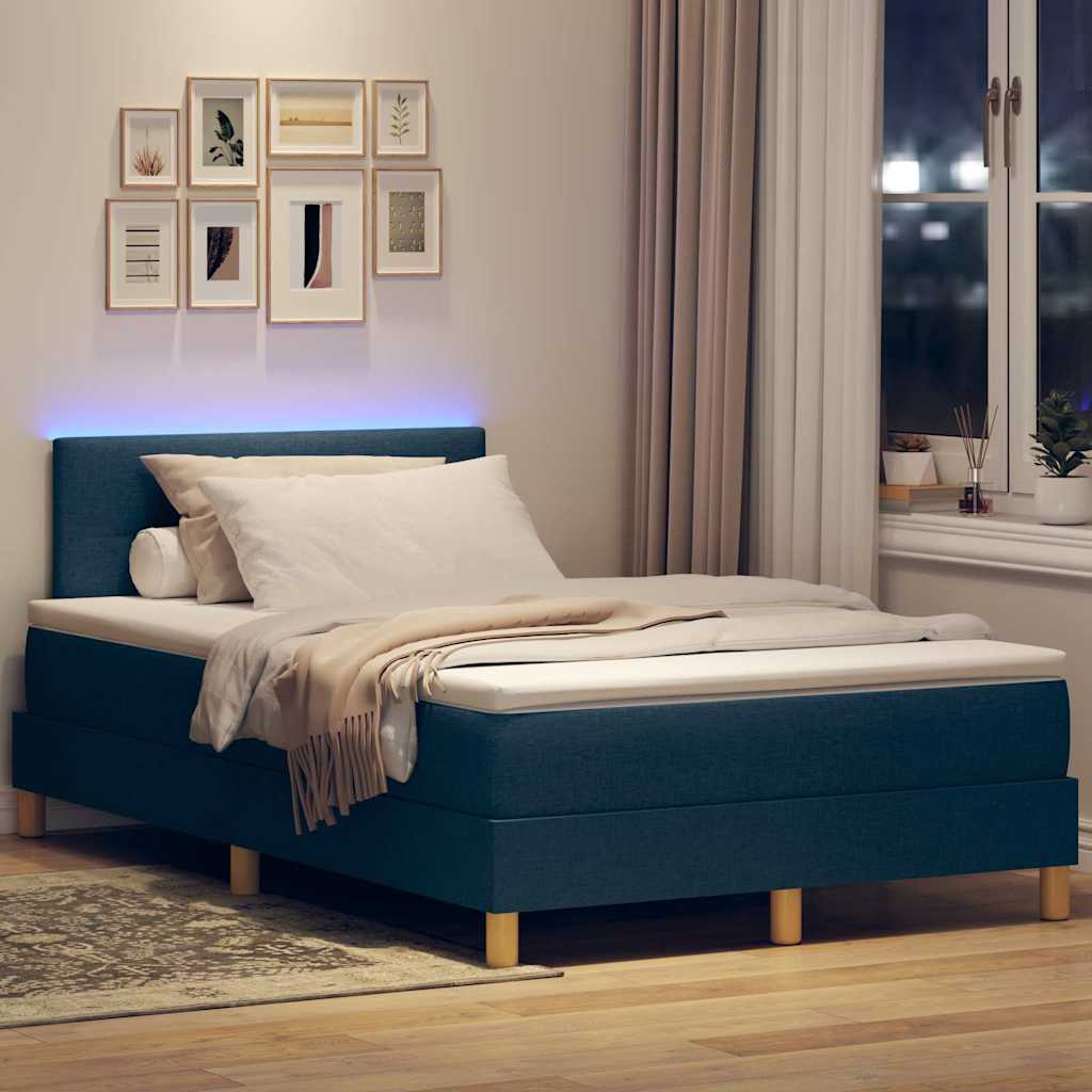 vidaXL LED Κρεβάτι με βάθρο με κεφαλάρι Μπλε 120 x 190 cm ύφασμα
