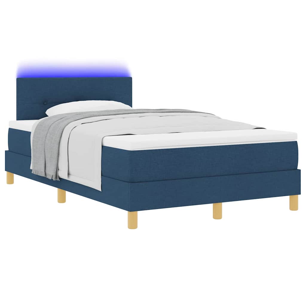 vidaXL LED Κρεβάτι με βάθρο με κεφαλάρι Μπλε 120 x 190 cm ύφασμα