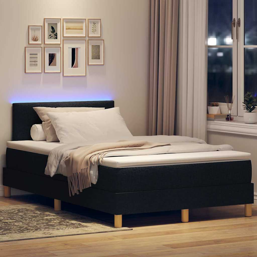 vidaXL LED Κρεβάτι με βάθρο με κεφαλάρι Μαύρο 120 x 200 cm ύφασμα
