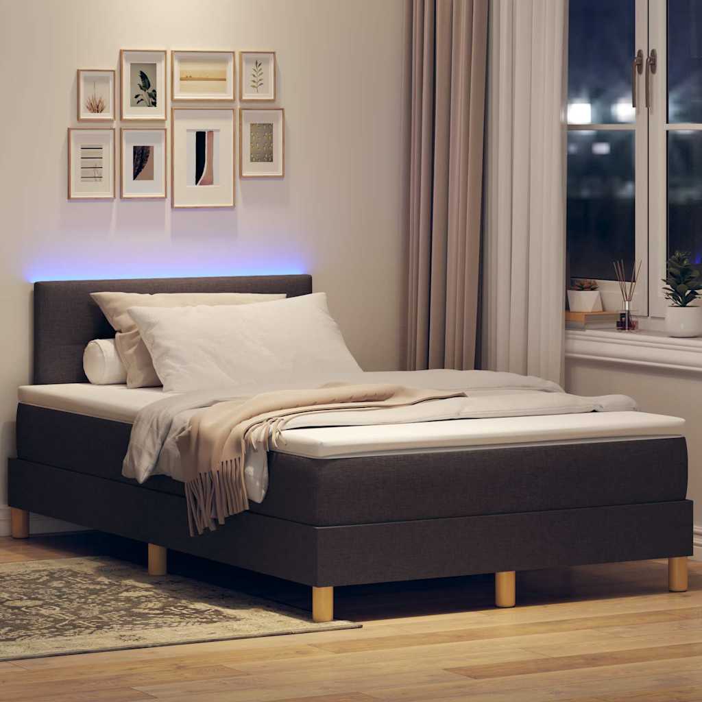 vidaXL LED Κρεβάτι με βάθρο Σκούρο Καφέ 120 x 200 cm ύφασμα