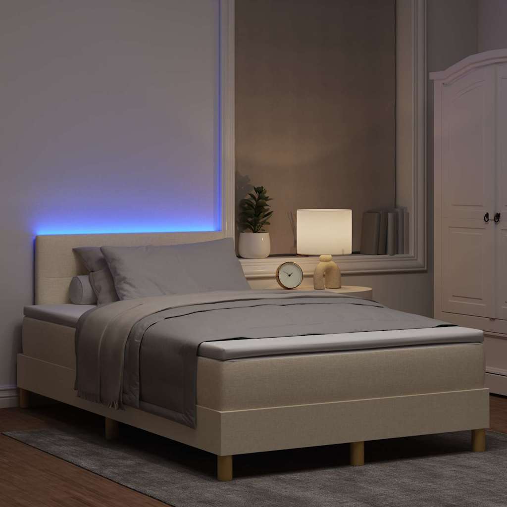 vidaXL LED Κρεβάτι με βάθρο με κεφαλάρι Κρεμ 120 x 200 cm ύφασμα