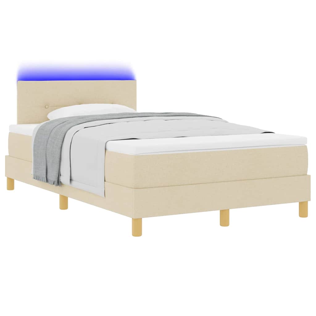 vidaXL LED Κρεβάτι με βάθρο με κεφαλάρι Κρεμ 120 x 200 cm ύφασμα