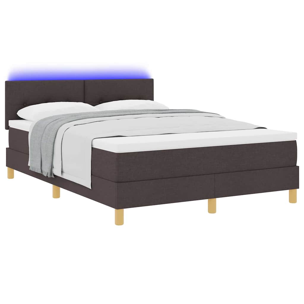 vidaXL LED Κρεβάτι με βάθρο Σκούρο Καφέ 140 x 190 cm ύφασμα