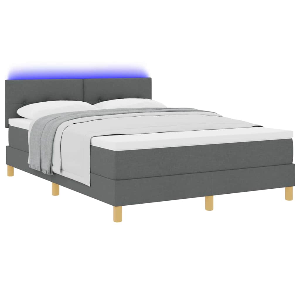 vidaXL LED Κρεβάτι με βάθρο Σκούρο Γκρι 160 x 200 cm ύφασμα