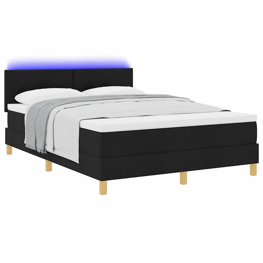 vidaXL LED Κρεβάτι με βάθρο με μαξιλάρι Μαύρο 160 x 200 cm ύφασμα