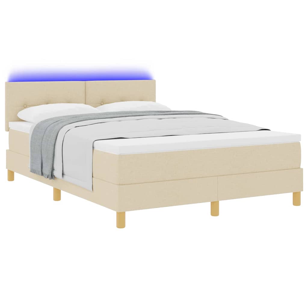 vidaXL LED Κρεβάτι με βάθρο με κεφαλάρι Κρεμ 160 x 200 cm ύφασμα