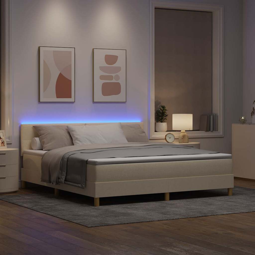 vidaXL LED Κρεβάτι με βάθρο με κεφαλάρι Κρεμ 180 x 200 cm ύφασμα