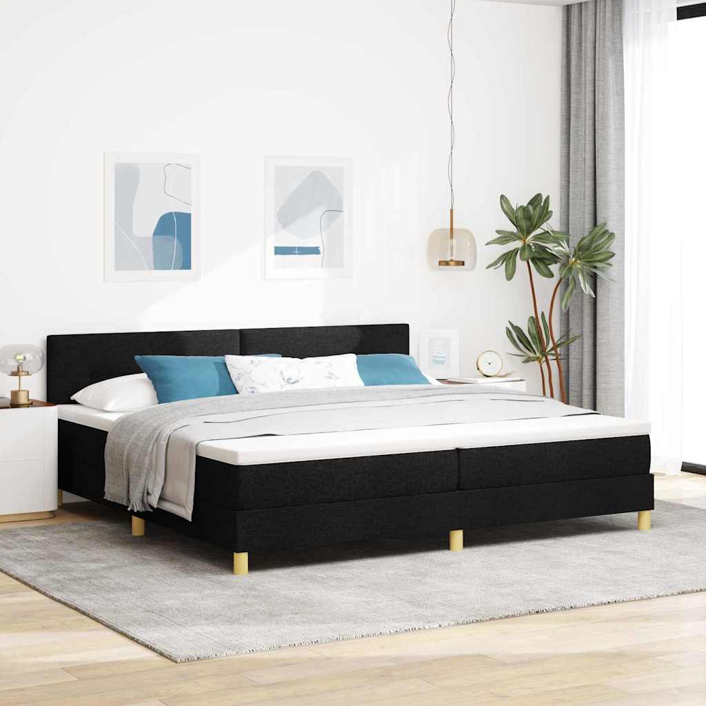 vidaXL LED Κρεβάτι με βάθρο με κεφαλάρι Μαύρο 200 x 200 cm ύφασμα