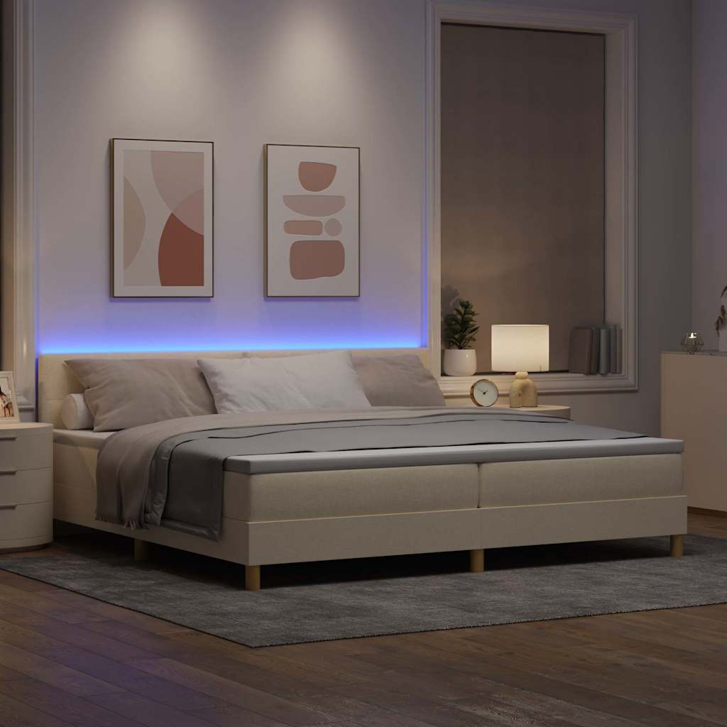 vidaXL LED Κρεβάτι με βάθρο με μαξιλάρι Κρεμ 200 x 200 cm ύφασμα