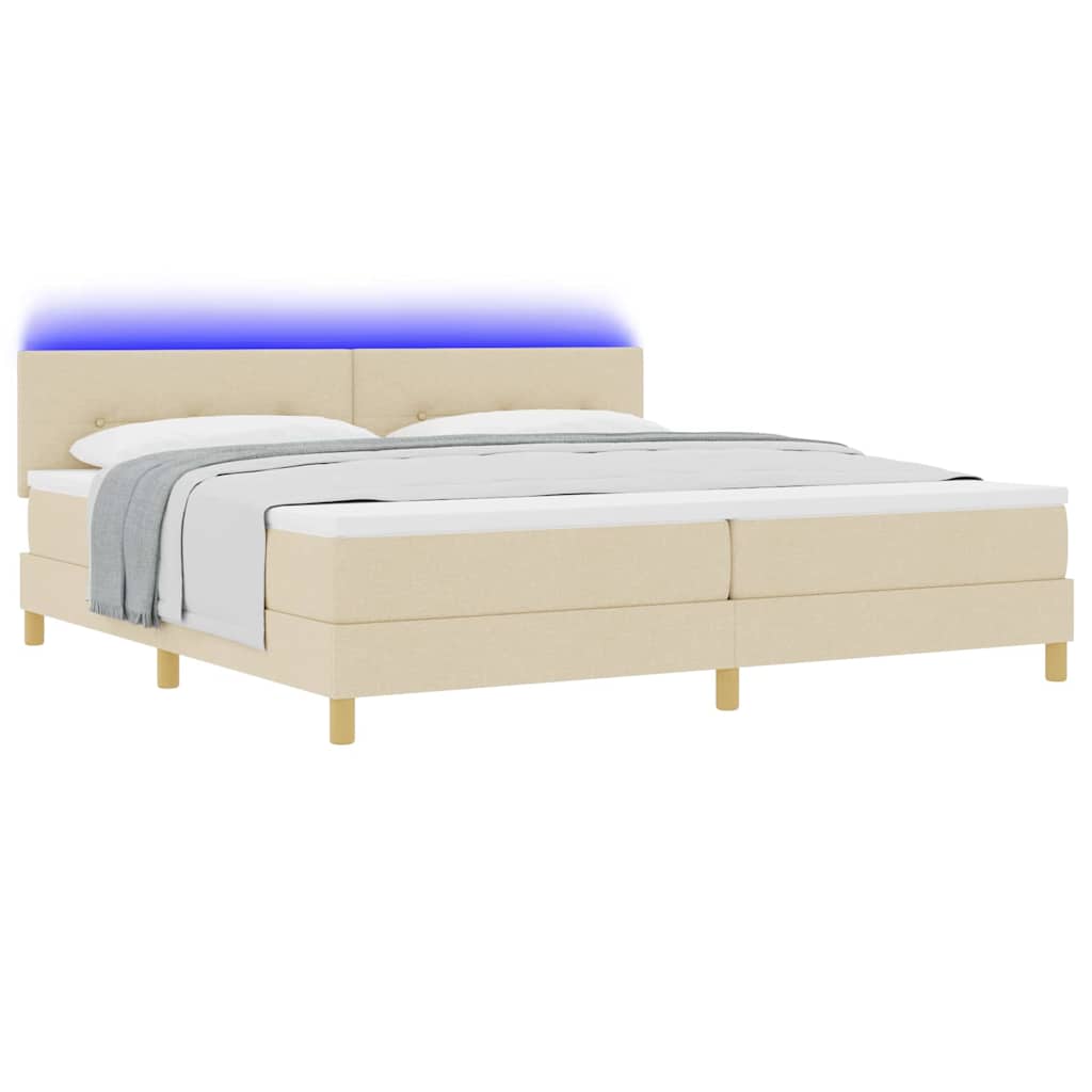 vidaXL LED Κρεβάτι με βάθρο με μαξιλάρι Κρεμ 200 x 200 cm ύφασμα