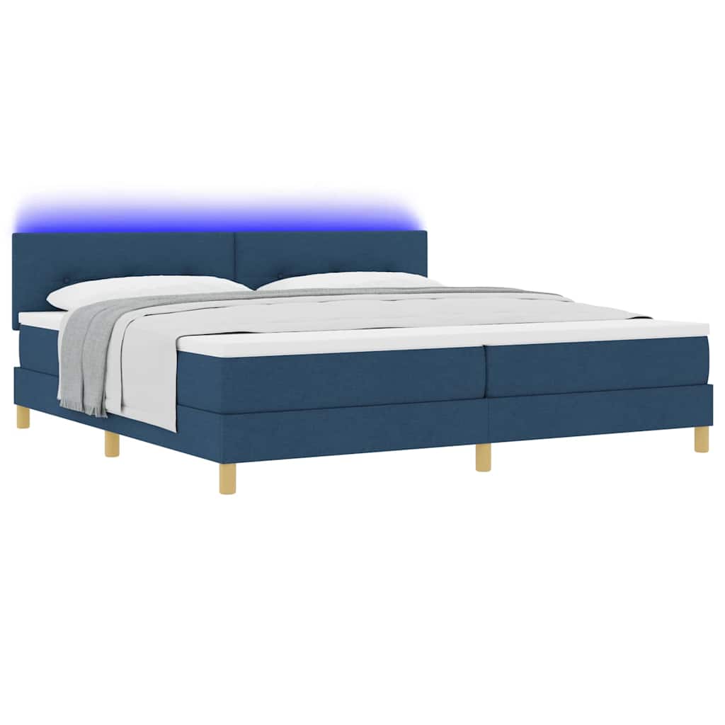 vidaXL LED Κρεβάτι με βάθρο με κεφαλάρι Μπλε 200 x 200 cm ύφασμα