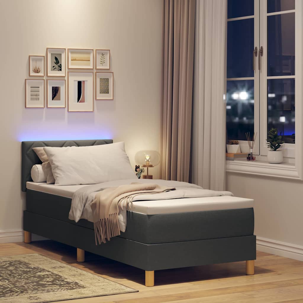 vidaXL LED Κρεβάτι με βάθρο με μαξιλάρι Σκούρο Γκρι 80 x 200 cm ύφασμα