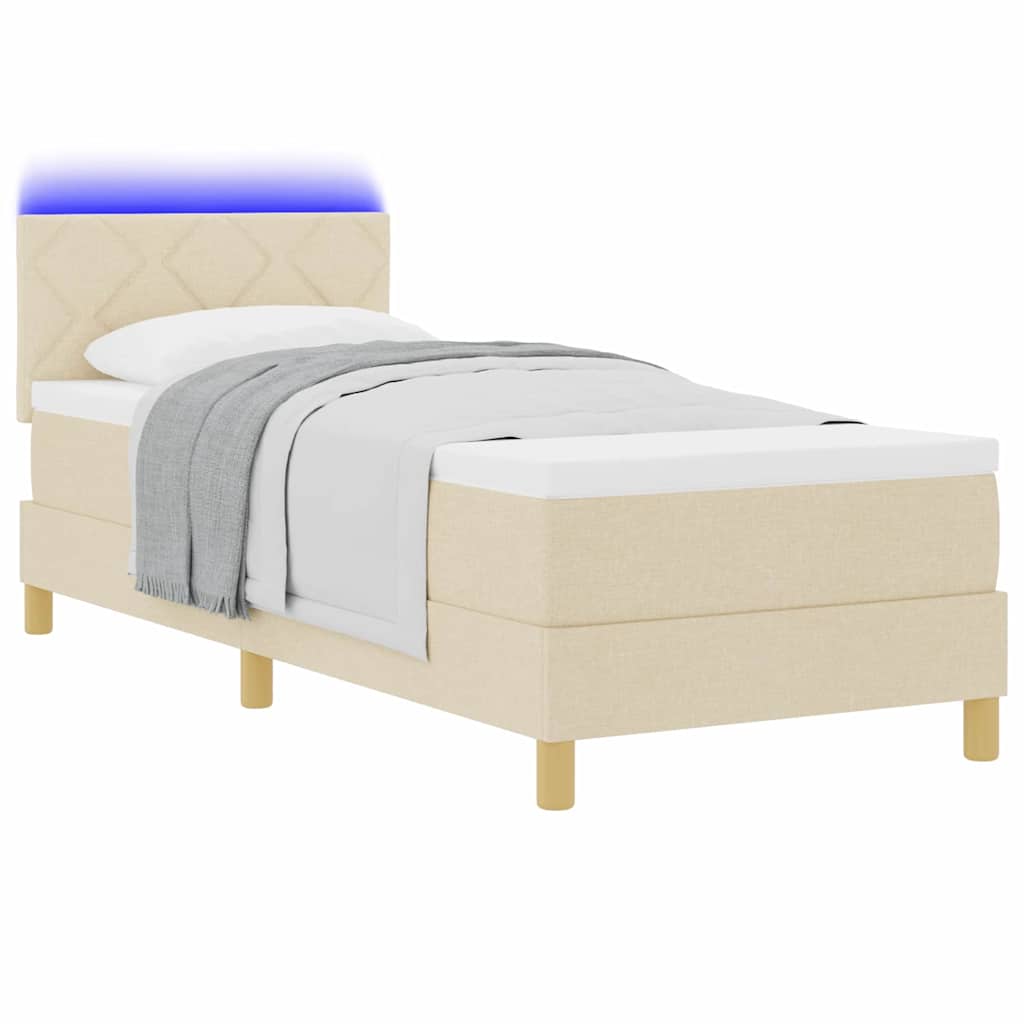 vidaXL LED Κρεβάτι με βάθρο με κεφαλάρι Κρεμ 80 x 200 cm ύφασμα
