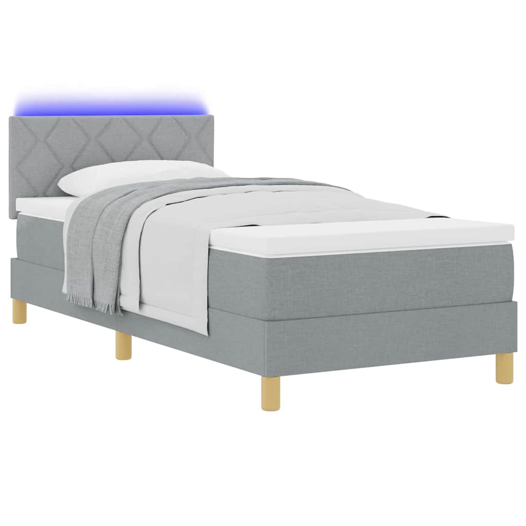 vidaXL LED Κρεβάτι με βάθρο Ανοιχτό γκρι 90 x 200 cm ύφασμα