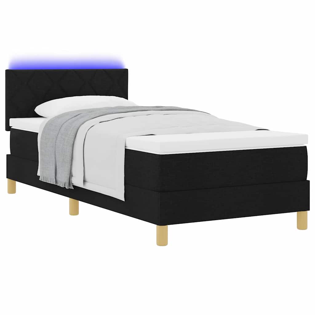 vidaXL Κρεβάτι με Βάση με Στρώμα & LED Μαύρο 90x200 εκ. Ύφασμα