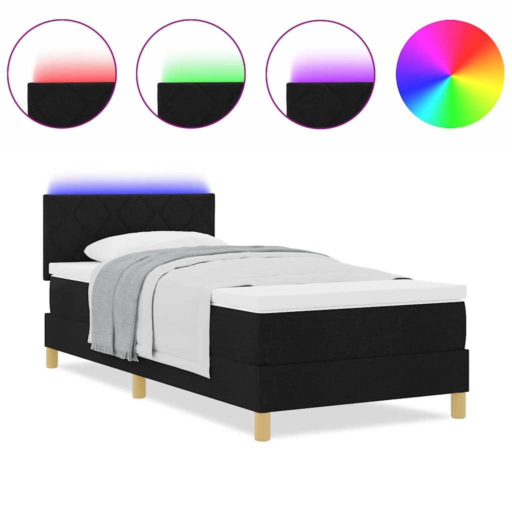 vidaXL Κρεβάτι με Βάση με Στρώμα & LED Μαύρο 90x200 εκ. Ύφασμα