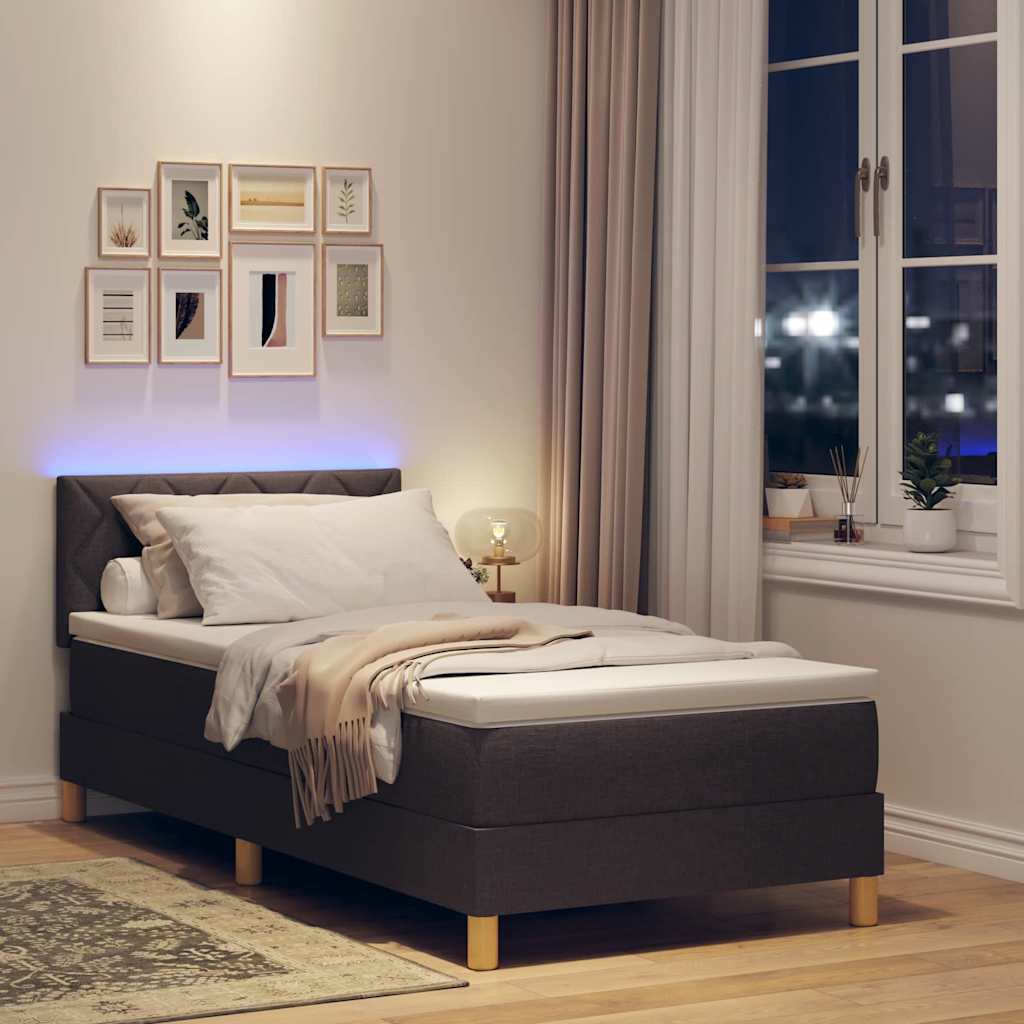 vidaXL LED Κρεβάτι με βάθρο με κεφαλάρι Σκούρο Καφέ 90 x 200 cm ύφασμα