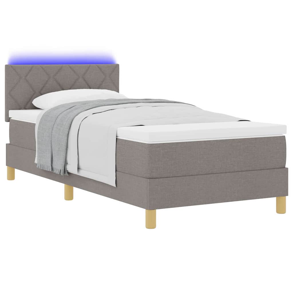 vidaXL LED Κρεβάτι με βάθρο με κεφαλάρι Taupe 90 x 200 cm ύφασμα