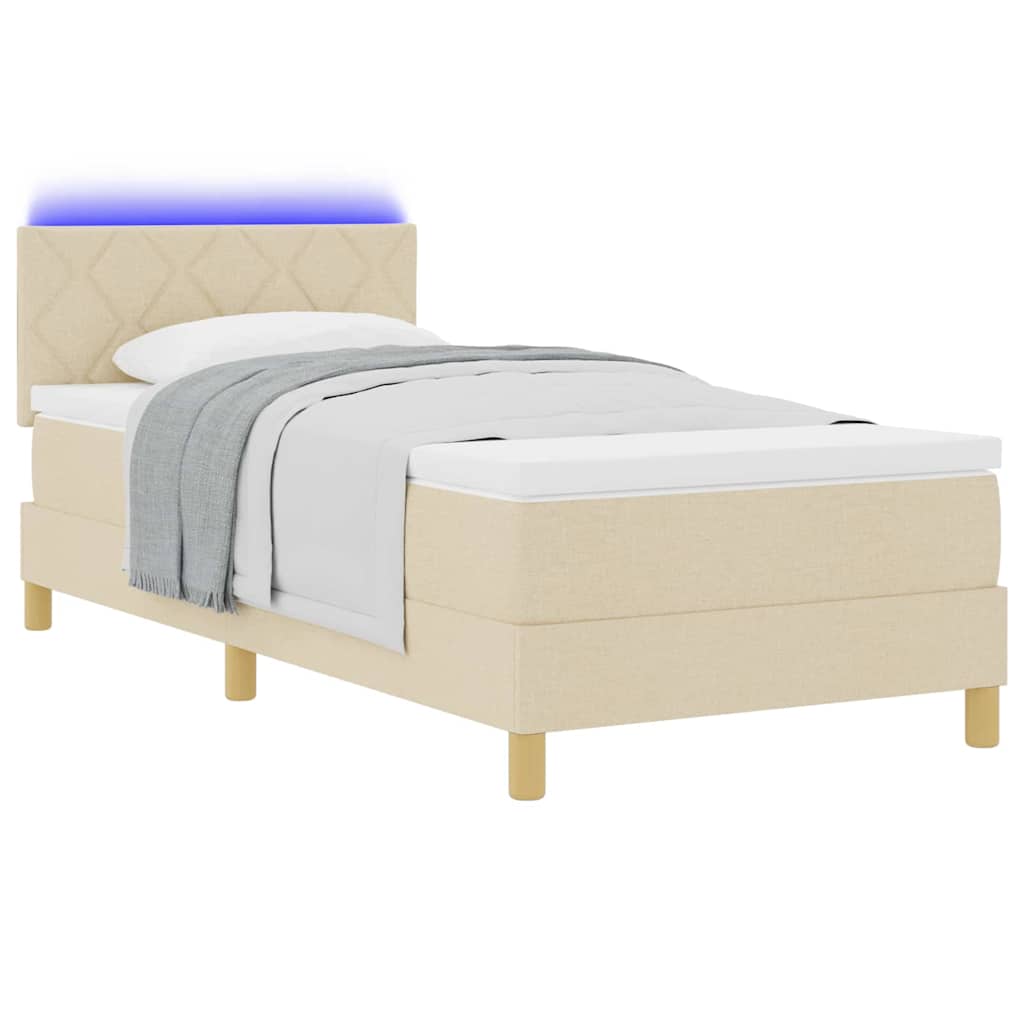 vidaXL LED Κρεβάτι με βάθρο με κεφαλάρι Κρεμ 90 x 200 cm ύφασμα