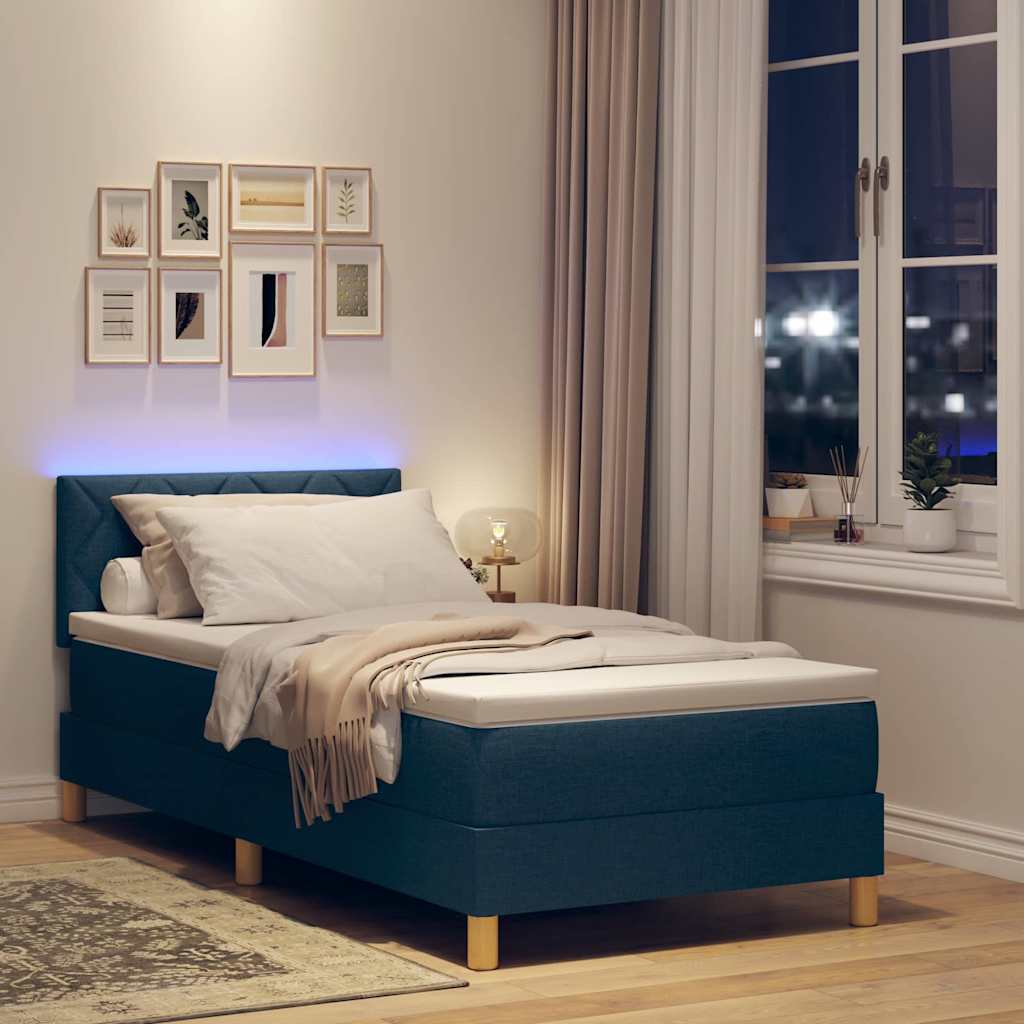 vidaXL Box Spring Bed με Στρώμα & LED Μπλε 100x200 εκ. Ύφασμα
