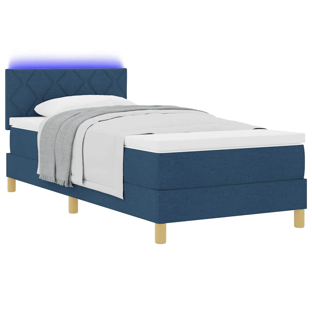 vidaXL Box Spring Bed με Στρώμα & LED Μπλε 100x200 εκ. Ύφασμα