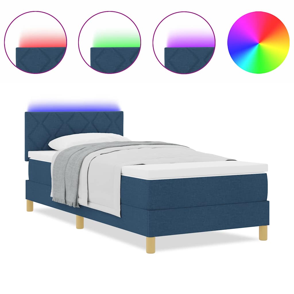vidaXL Box Spring Bed με Στρώμα & LED Μπλε 100x200 εκ. Ύφασμα