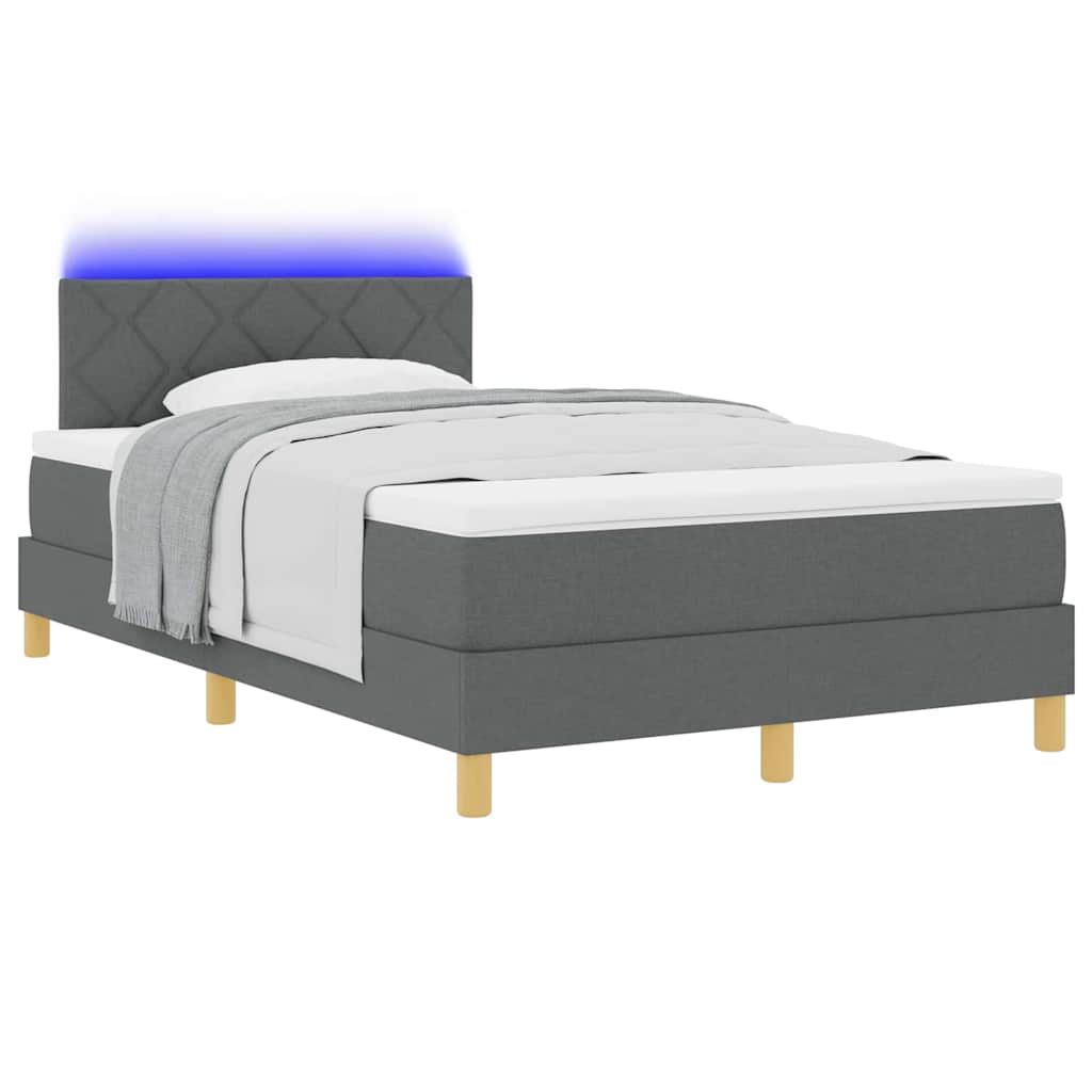 vidaXL LED Κρεβάτι με βάθρο Σκούρο Γκρι 120 x 190 cm ύφασμα