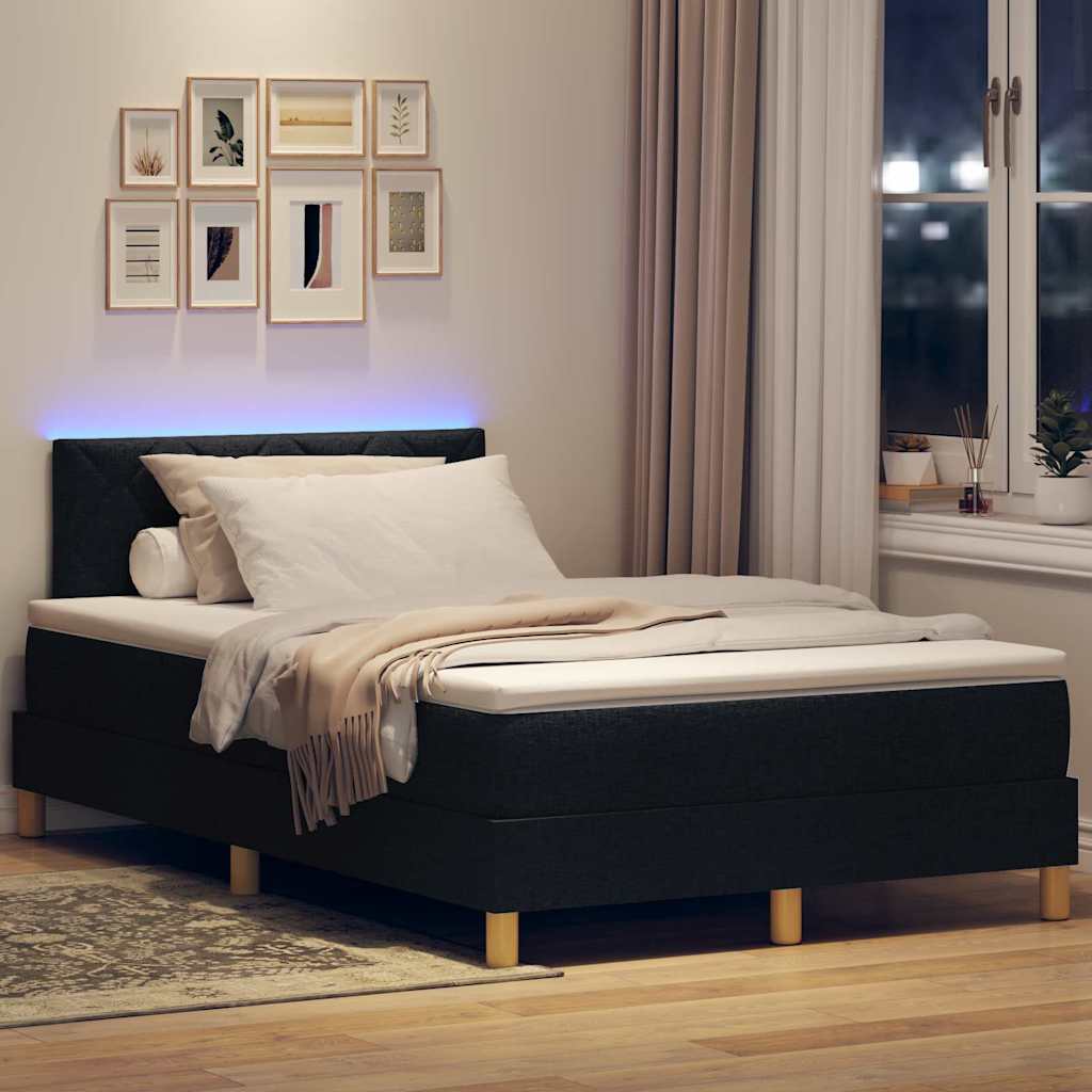 vidaXL LED Κρεβάτι με βάθρο με μαξιλάρι Μαύρο 120 x 190 cm ύφασμα
