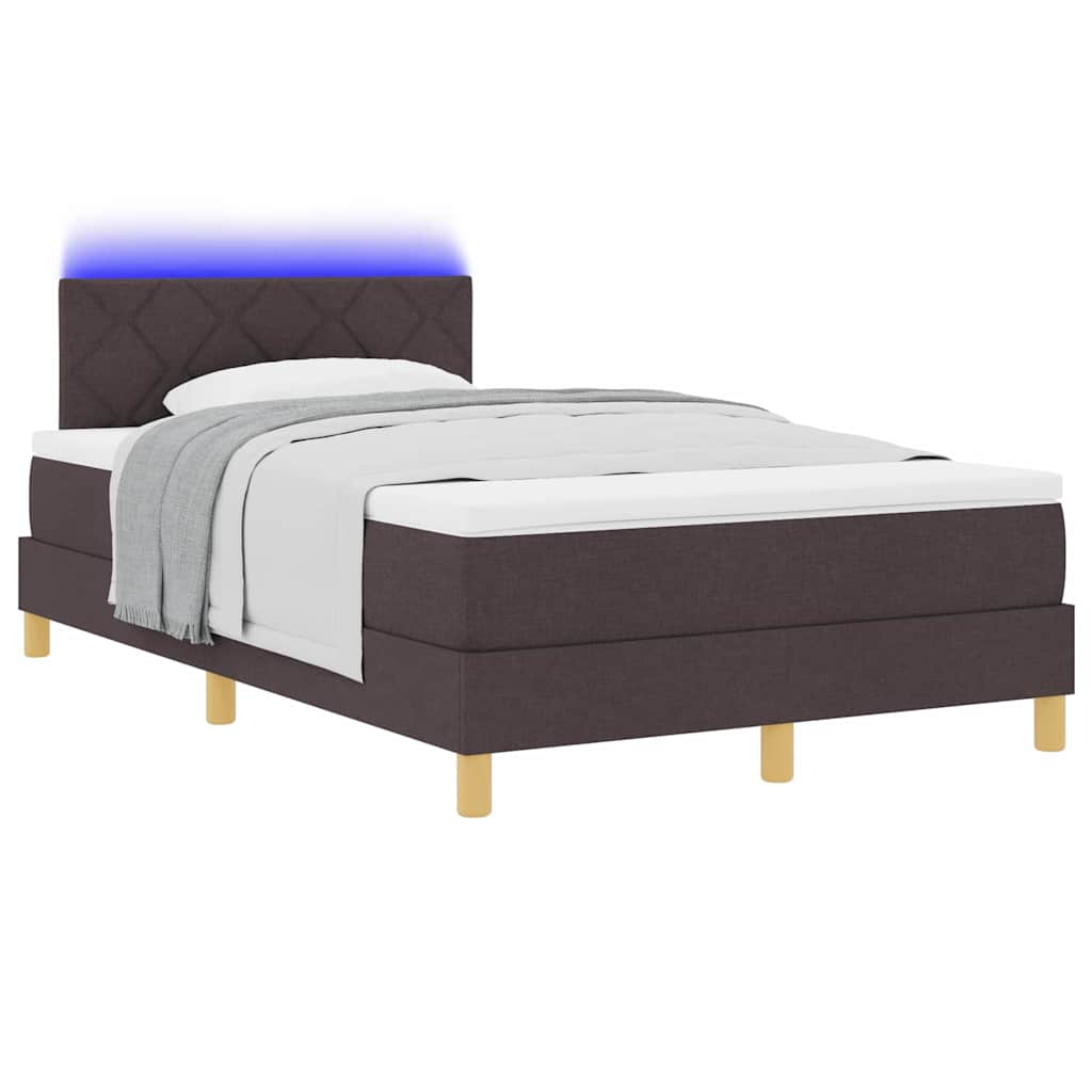 vidaXL LED Κρεβάτι με βάθρο Σκούρο Καφέ 120 x 190 cm ύφασμα