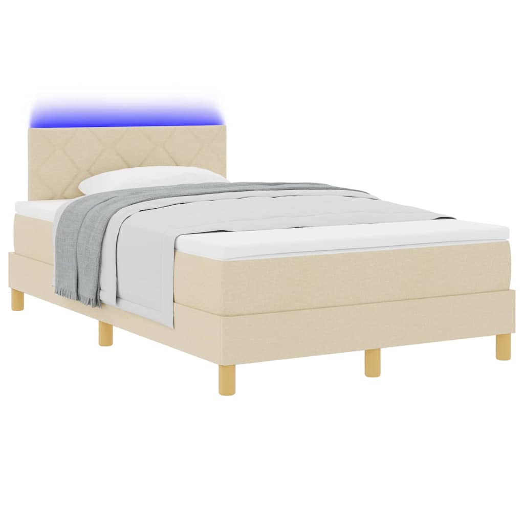 vidaXL LED Κρεβάτι με βάθρο με μαξιλάρι Κρεμ 120 x 190 cm ύφασμα