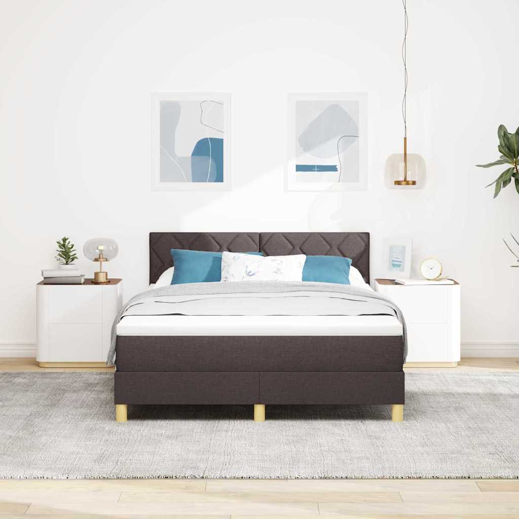 vidaXL LED Κρεβάτι με βάθρο Σκούρο Καφέ 140 x 190 cm ύφασμα