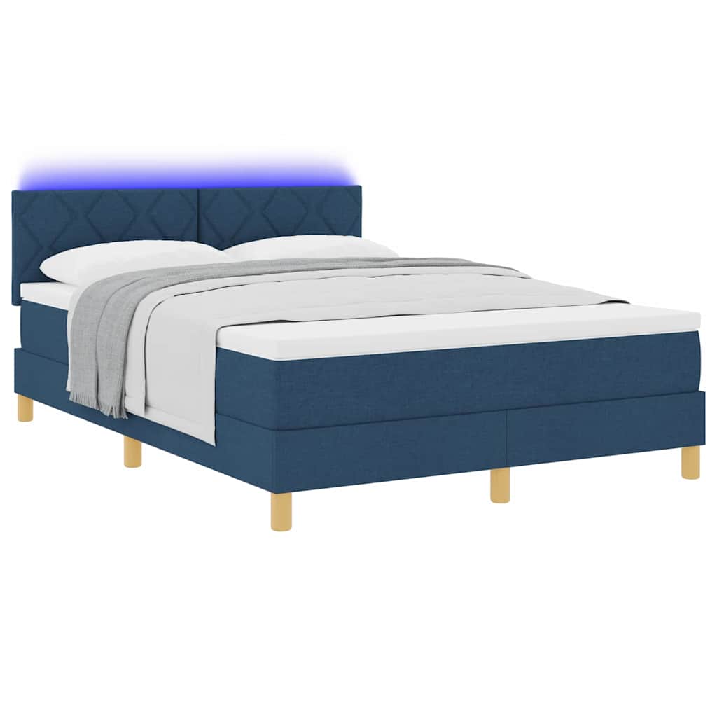 vidaXL LED Κρεβάτι με βάθρο με κεφαλάρι Μπλε 140 x 190 cm ύφασμα