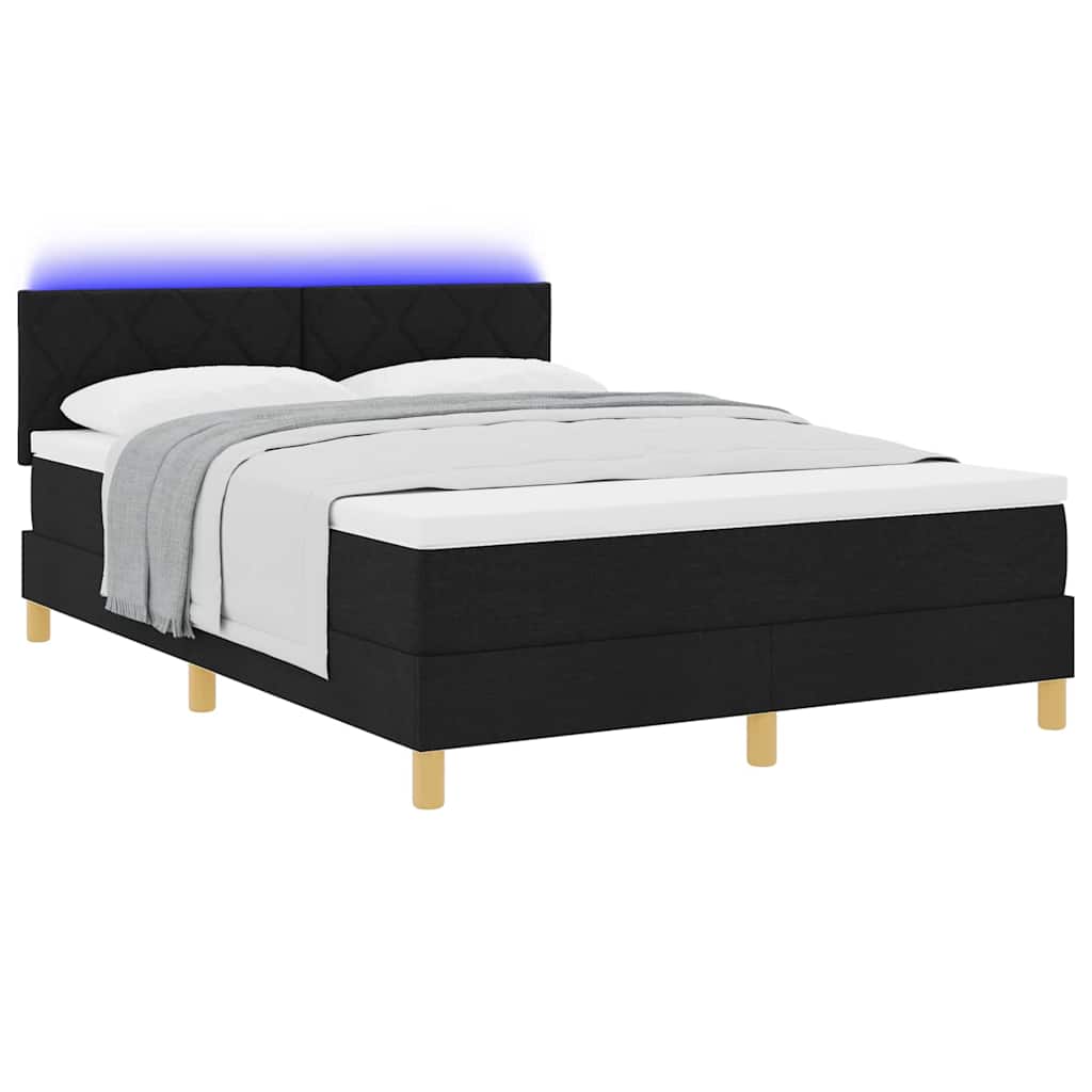 vidaXL LED Κρεβάτι με βάθρο με κεφαλάρι Μαύρο 160 x 200 cm ύφασμα