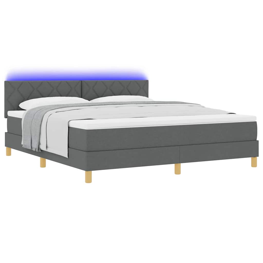 vidaXL LED Κρεβάτι με βάθρο Σκούρο Γκρι 180 x 200 cm ύφασμα