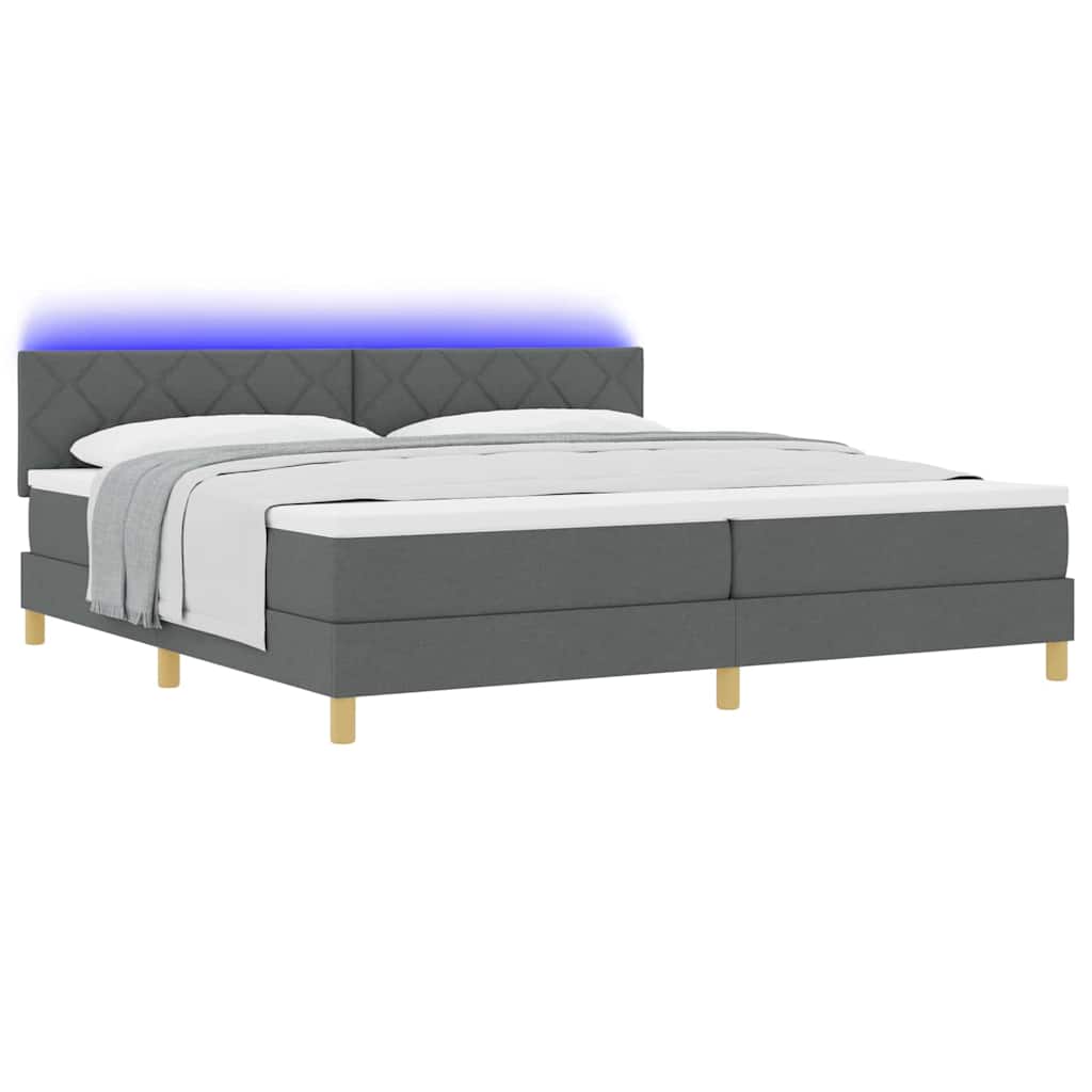 vidaXL LED Κρεβάτι με βάθρο Σκούρο Γκρι 200 x 200 cm ύφασμα