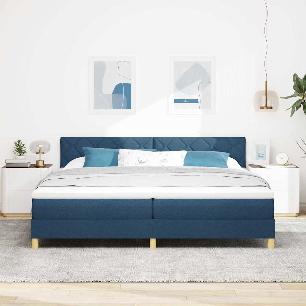 vidaXL LED Κρεβάτι με βάθρο με κεφαλάρι Μπλε 200 x 200 cm ύφασμα