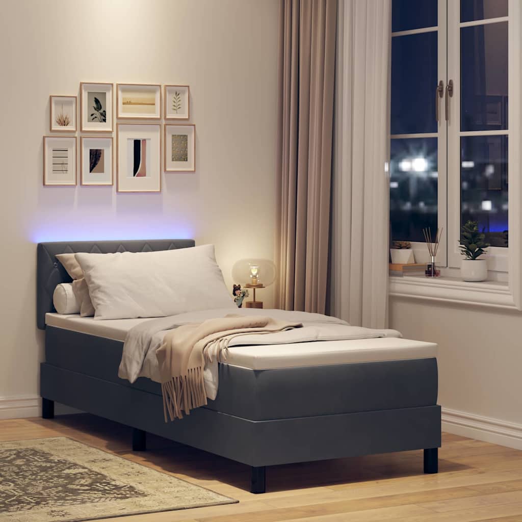 vidaXL LED Κρεβάτι με βάθρο με στρώμα Σκούρο Γκρι 80 x 200 cm Βελούδο
