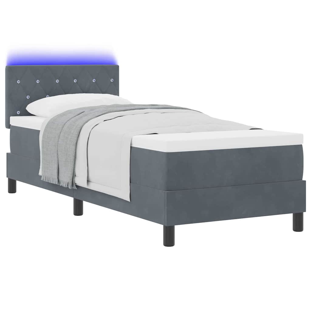 vidaXL LED Κρεβάτι με βάθρο με στρώμα Σκούρο Γκρι 80 x 200 cm Βελούδο