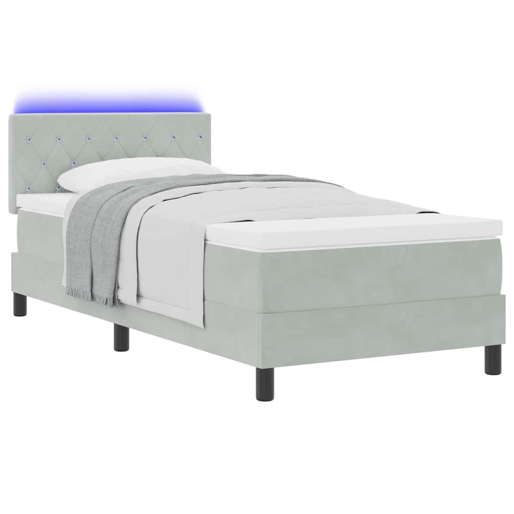 vidaXL Κρεβάτι με Στρώμα & LED Φωτισμό Γκρι 90x190 εκ Βελούδινο