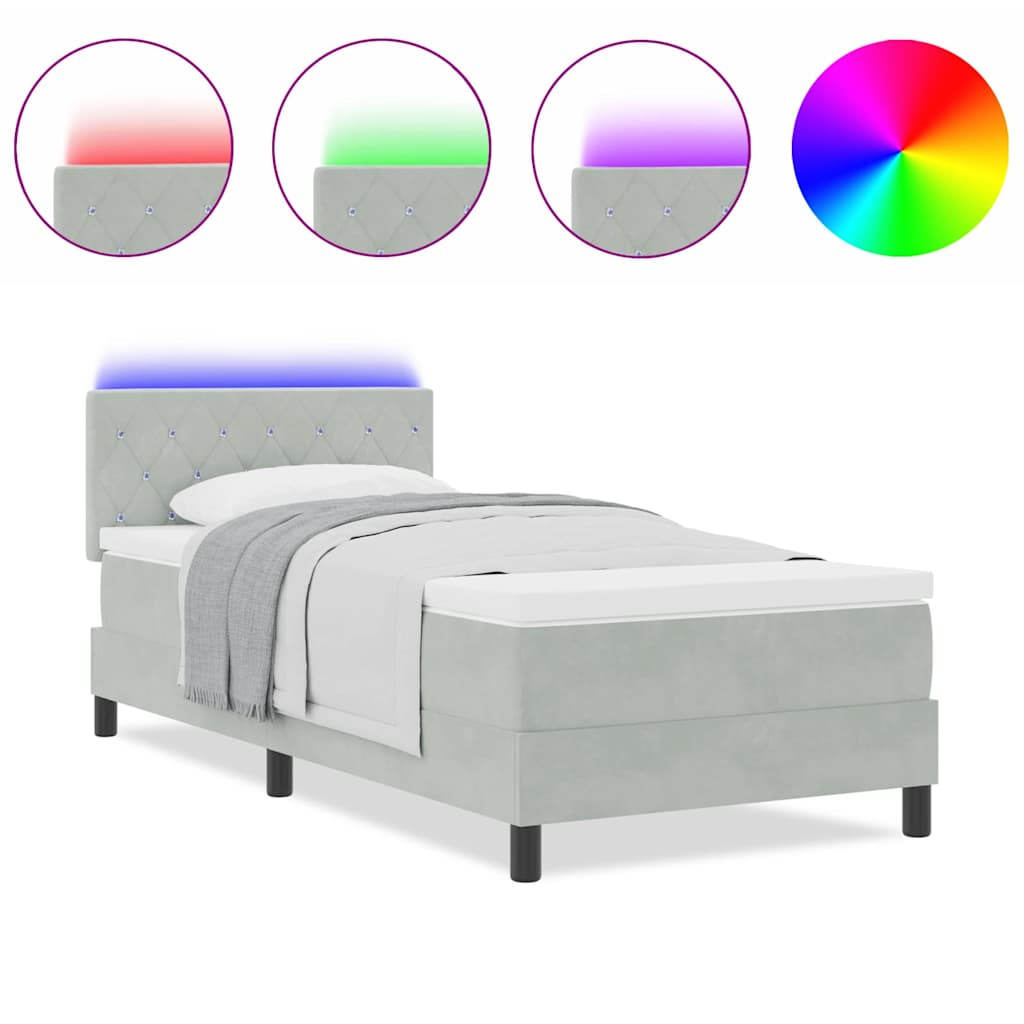 vidaXL Κρεβάτι με Στρώμα & LED Φωτισμό Γκρι 90x190 εκ Βελούδινο