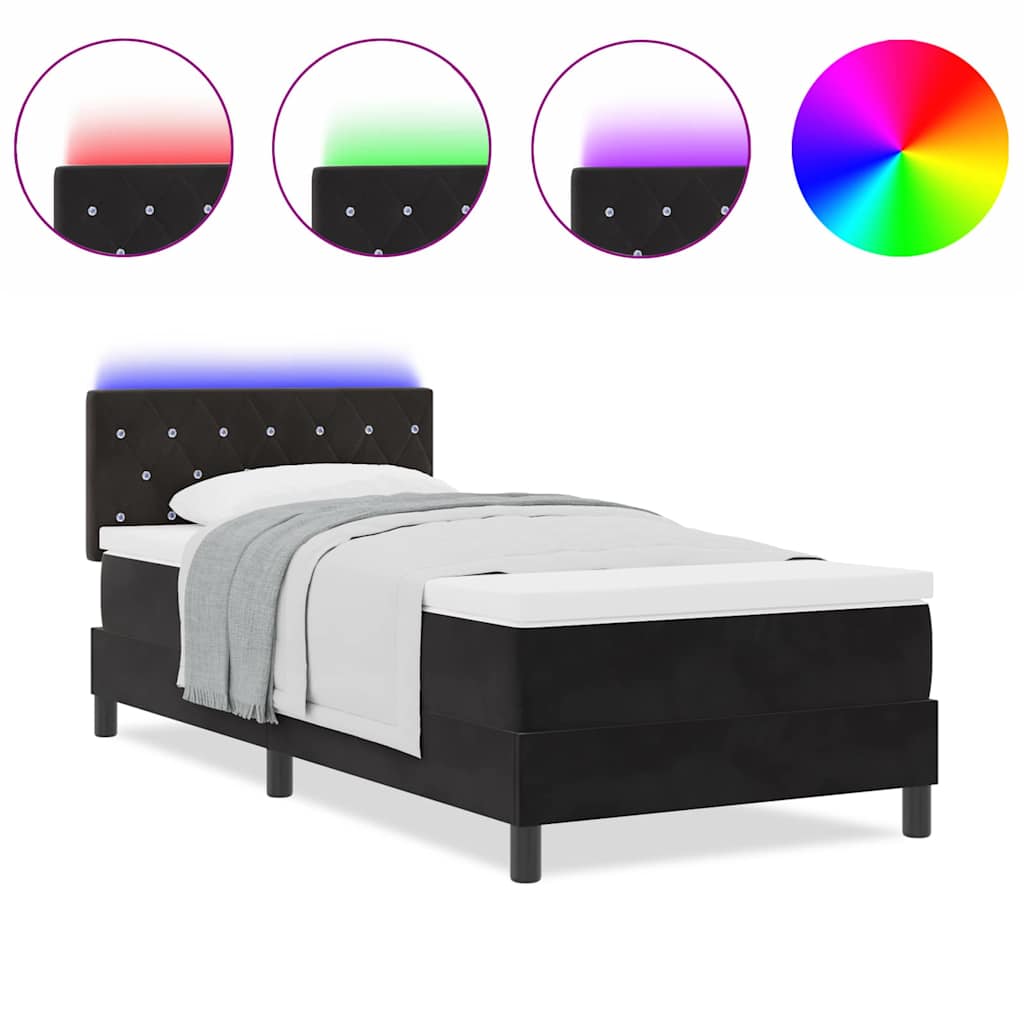 vidaXL Κρεβάτι με Στρώμα & LED Μαύρο 90x190 εκ Βελούδο