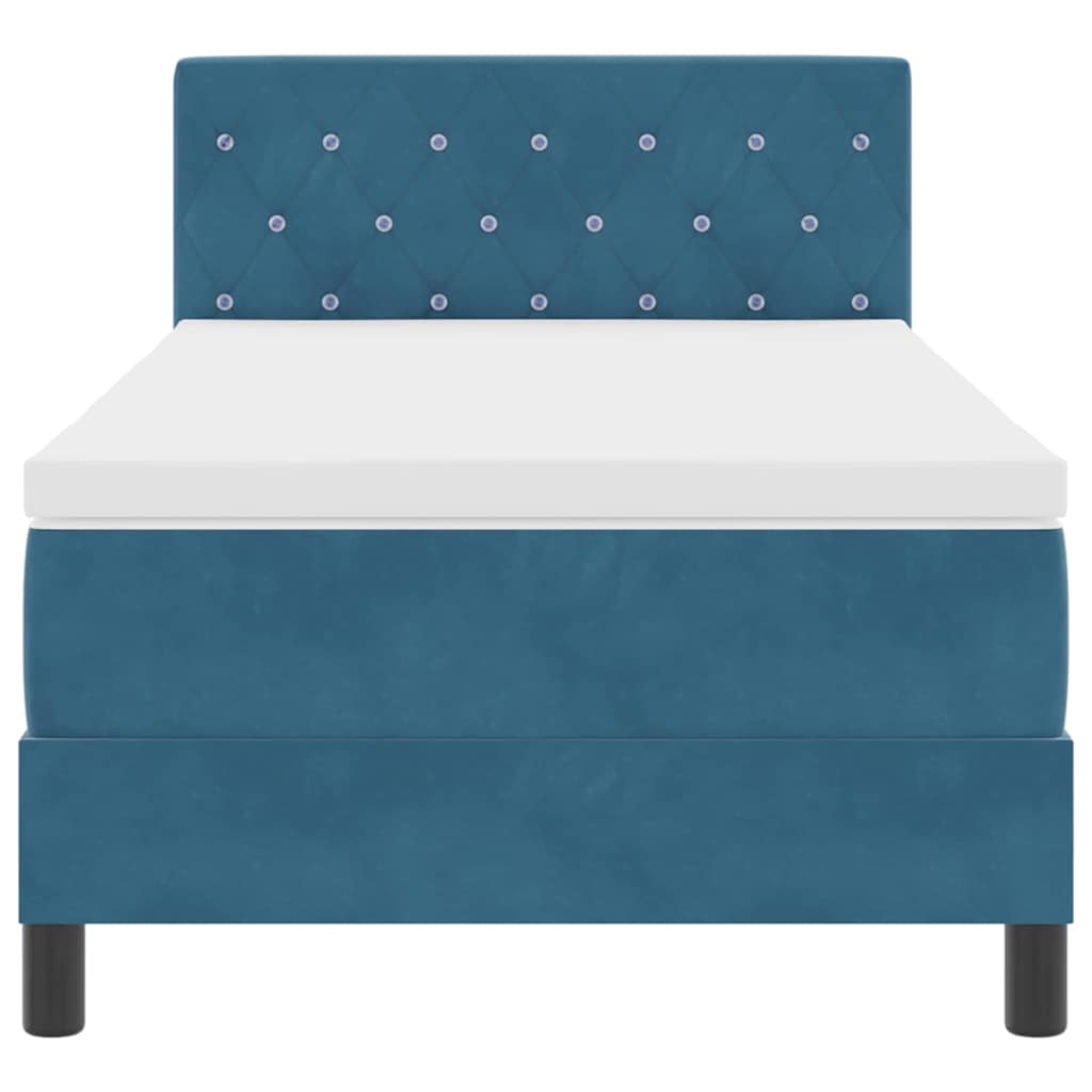 vidaXL LED Κρεβάτι με βάθρο με στρώμα Σκούρο Μπλε 90 x 190 cm Βελούδο