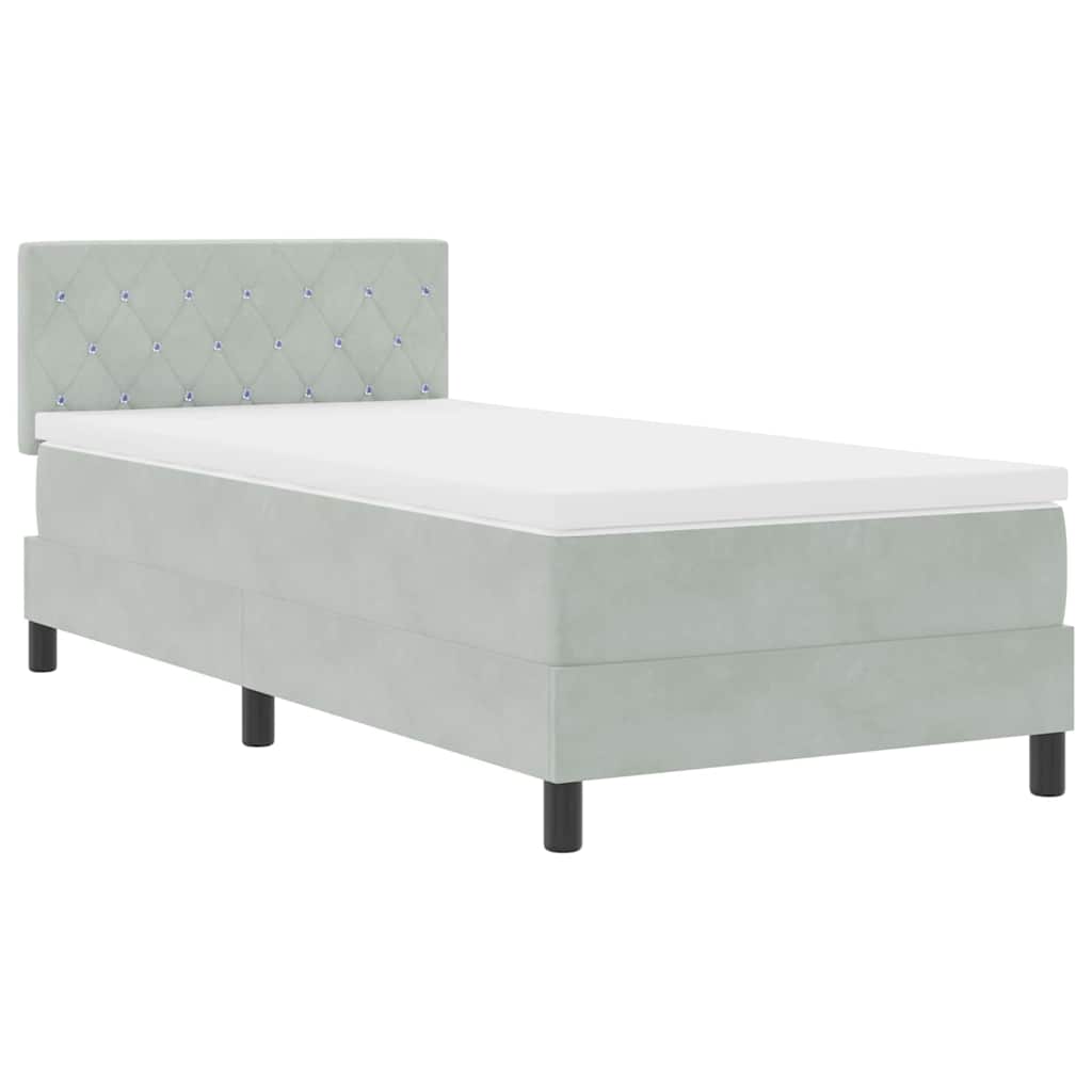 vidaXL Κρεβάτι Box Spring με Στρώμα & LED Φως Γκρι 90x200 εκ Βελούδο