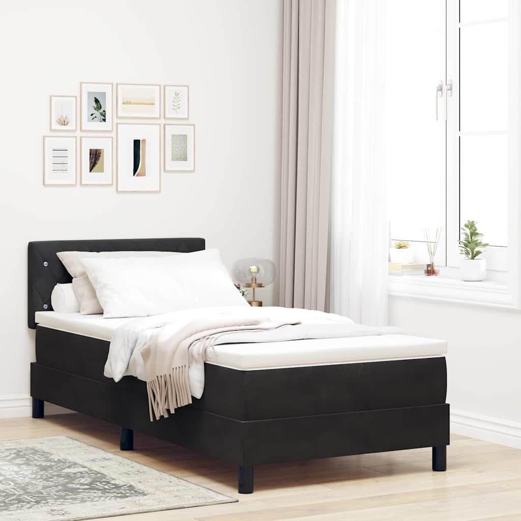 κρεβάτι Box Spring με στρώμα και LED μαύρο 90x200 εκ. βελούδινο