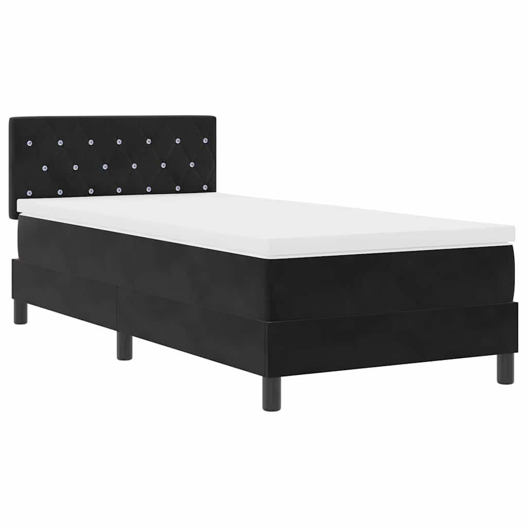 κρεβάτι Box Spring με στρώμα και LED μαύρο 90x200 εκ. βελούδινο