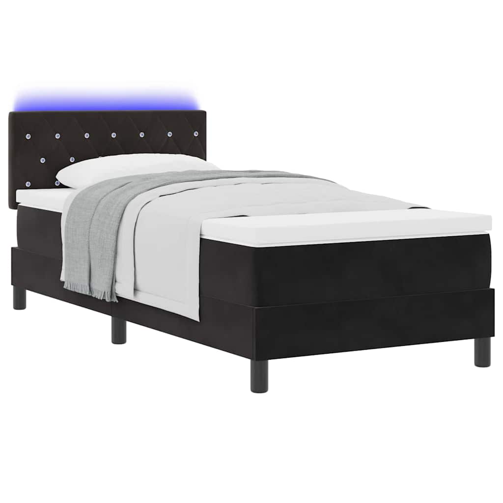κρεβάτι Box Spring με στρώμα και LED μαύρο 90x200 εκ. βελούδινο