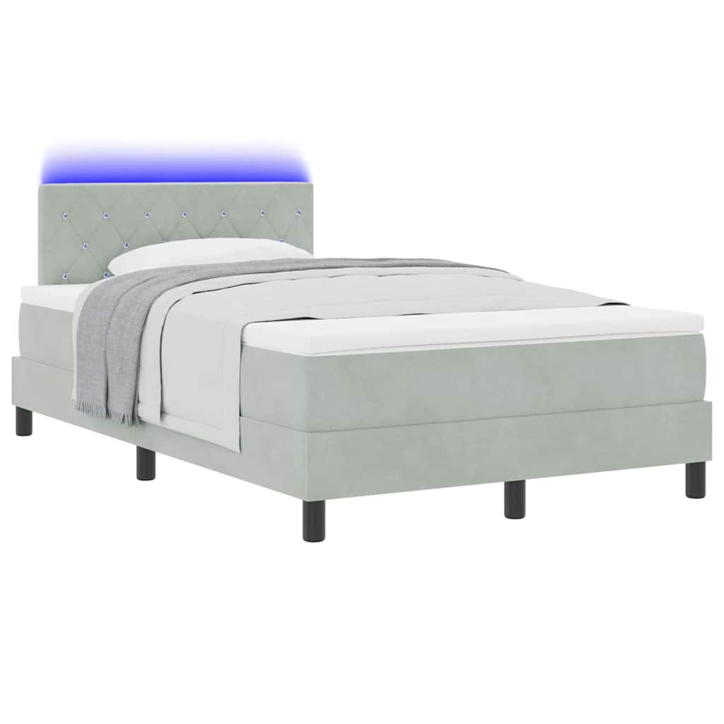 vidaXL LED Κρεβάτι με βάθρο με led Ανοιχτό γκρι 120 x 190 cm Βελούδο