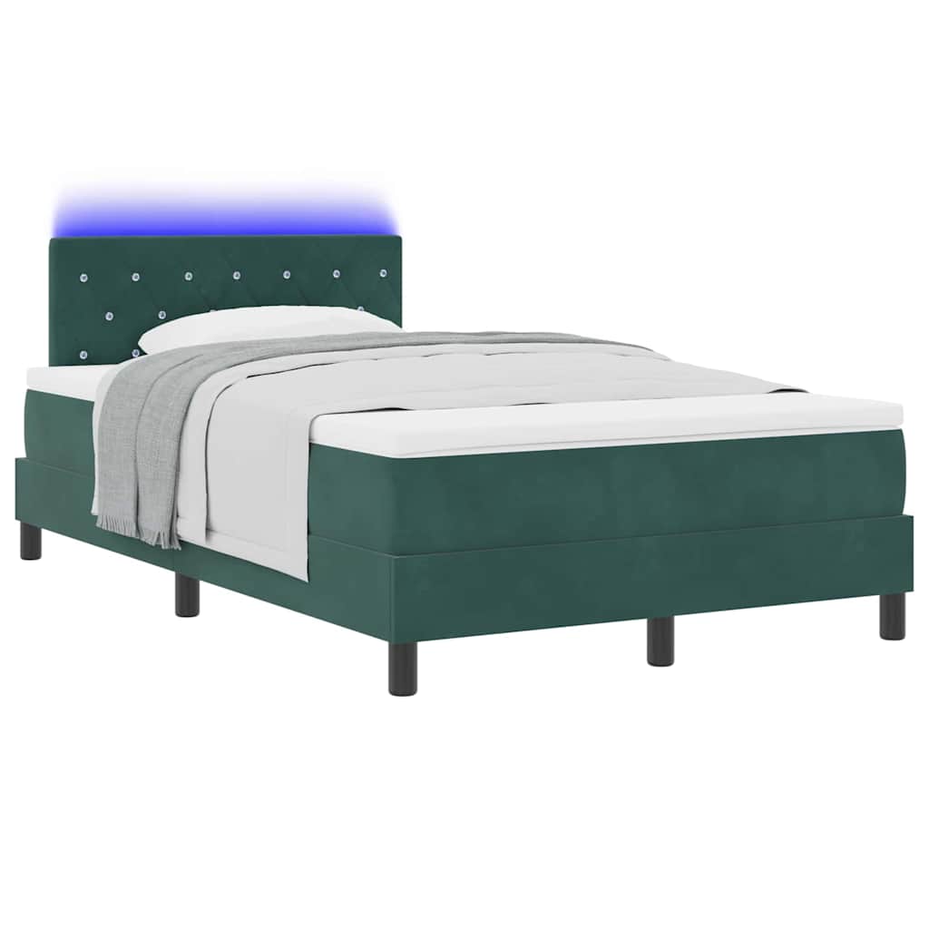 vidaXL LED Κρεβάτι με βάθρο με led Σκούρο Πράσινο 120 x 190 cm Βελούδο