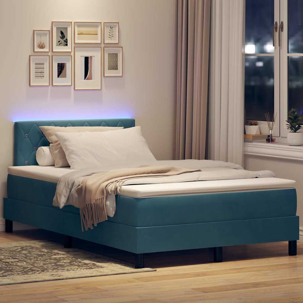 vidaXL LED Κρεβάτι με βάθρο με στρώμα Σκούρο Μπλε 120 x 190 cm Βελούδο