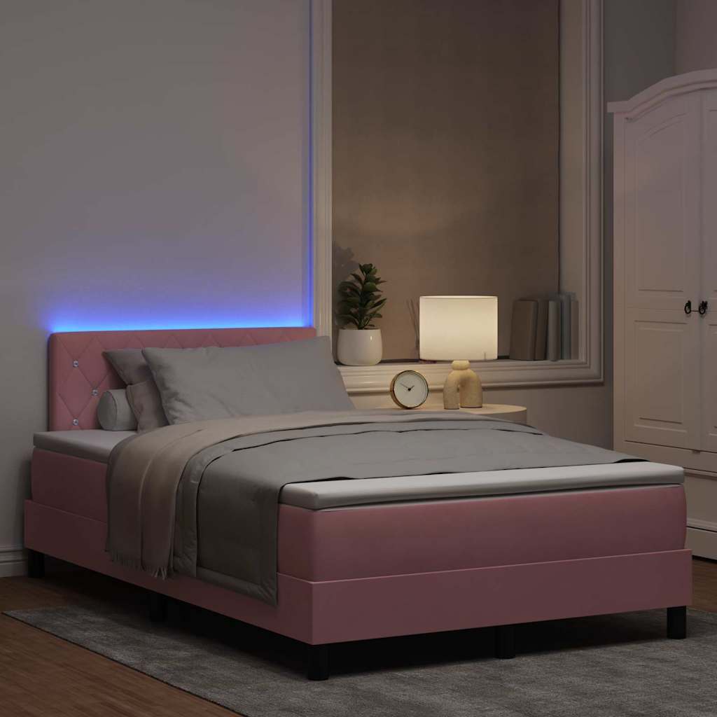 vidaXL LED Κρεβάτι με βάθρο με κεφαλάρι Ροζ 120 x 190 cm Βελούδο